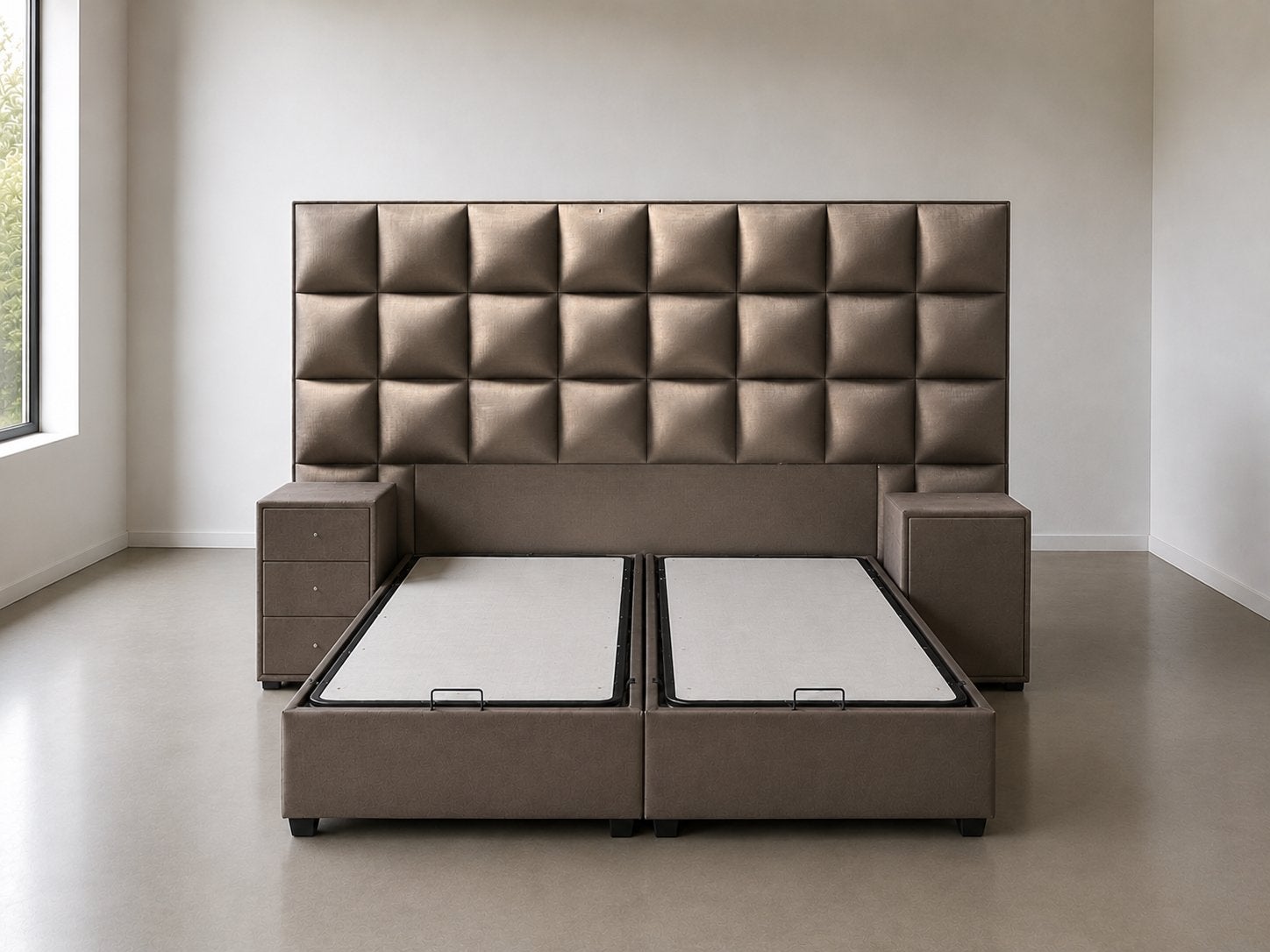 Tweepersoonsbed 190x200 met hoofdbord en opbergruimte, Ophalen, Gebruikt, Tweepersoons, Overige maten