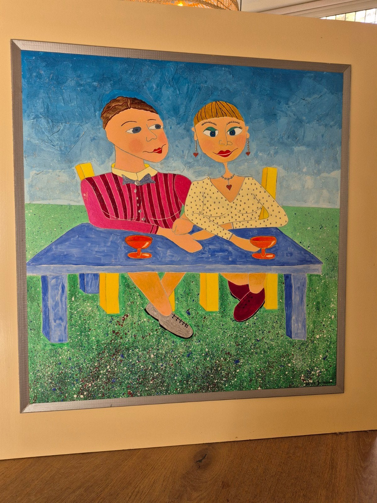 Schilderij Jozefien Willems - Romantisch tafereel, Antiek en Kunst, Figuren, Gesigneerd, Ophalen of Verzenden, Olieverf