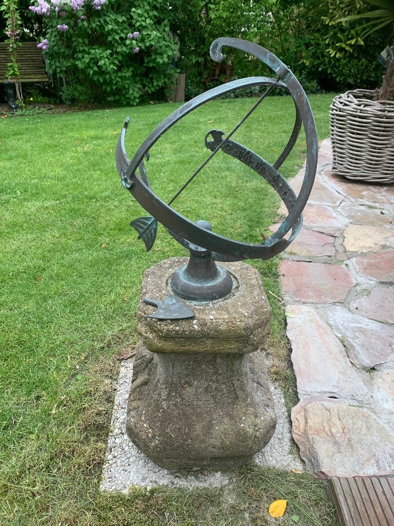 Koperen Zonnewijzer 50hoog op betonnen voet 45hoog, Tuin en Terras, Zonnewijzers, Ophalen, Gebruikt