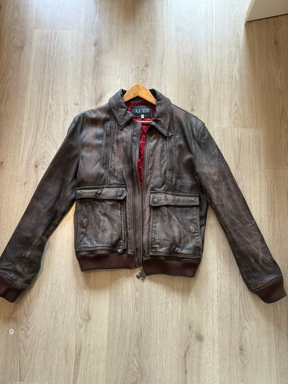 Vintsge 90s armani lamslederen jas maat large, Verzenden, Gedragen, Maat 52/54 (L), Bruin