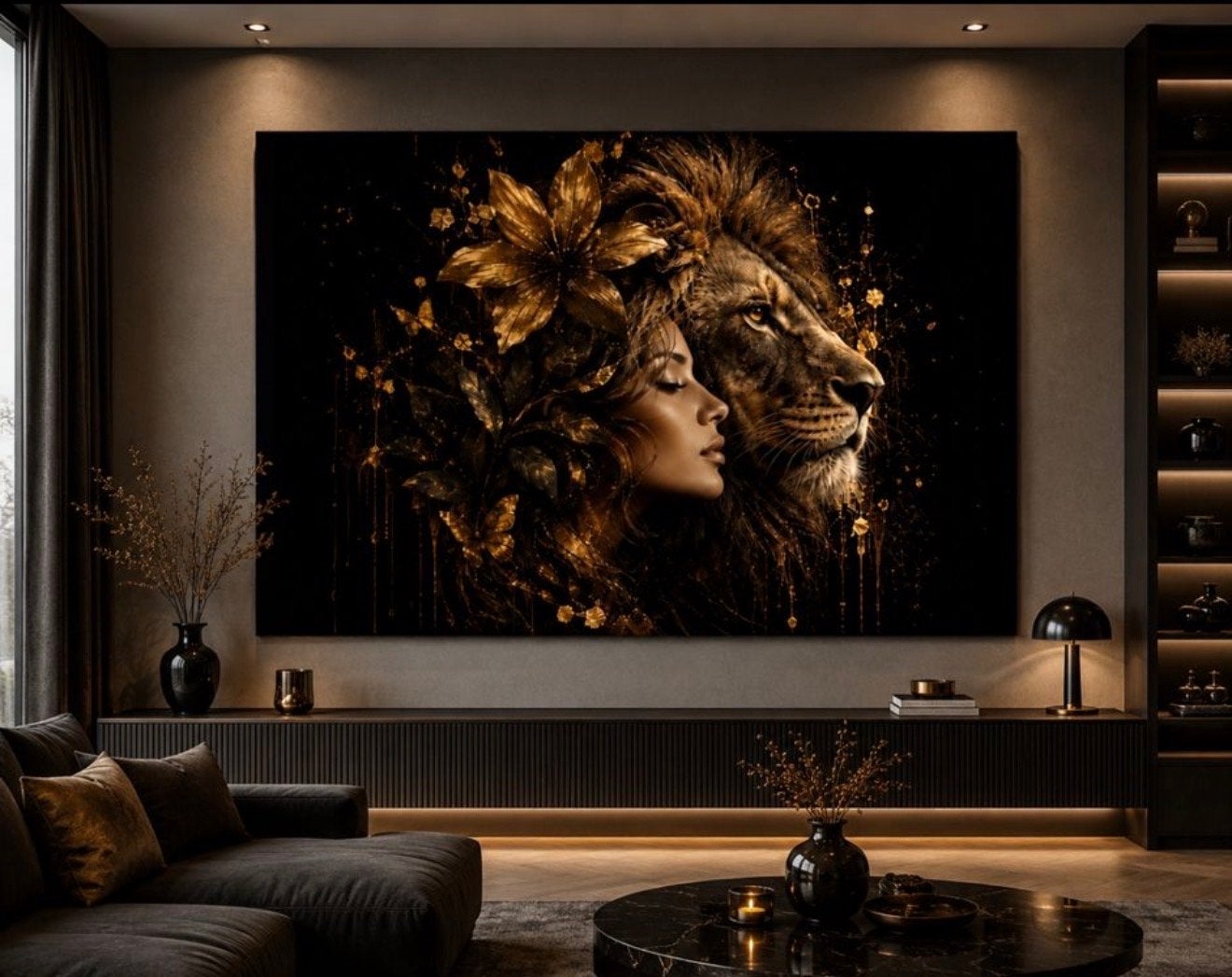 Nieuw Plexiglas Schilderij: Vrouw en Leeuw, Ophalen of Verzenden, Kunststof, Ophangklaar, Figuren