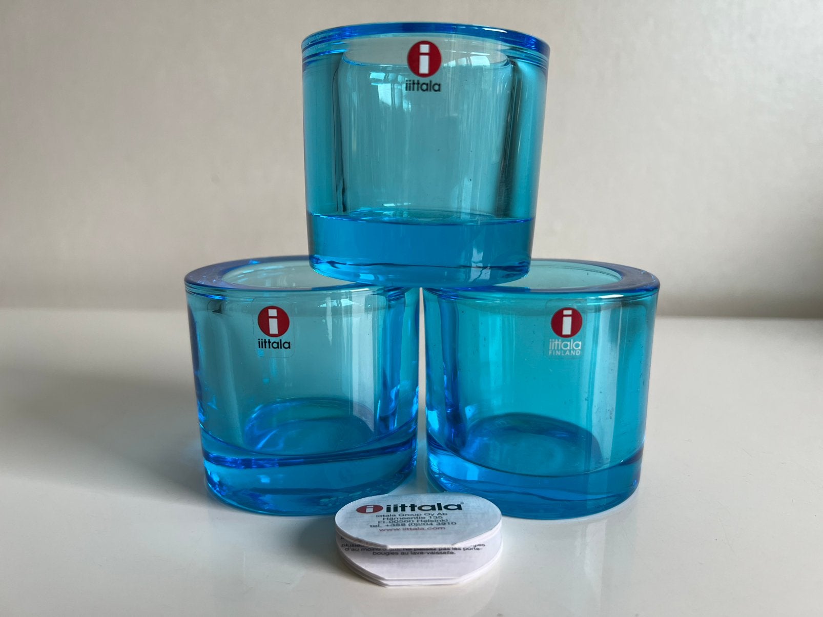 3 Iittala KIVI Marimekko Waxinelichthouder~Light Blue 1995, Waxinelichthouder, Ophalen of Verzenden, Iittala, Glas