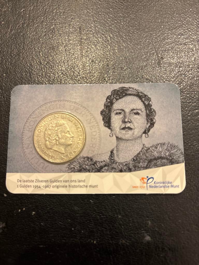 Coincard Juliana 1 Gulden 1955 - Laatste Zilveren Gulden, Postzegels en Munten, Munten | Nederland, 1 gulden, Koningin Juliana