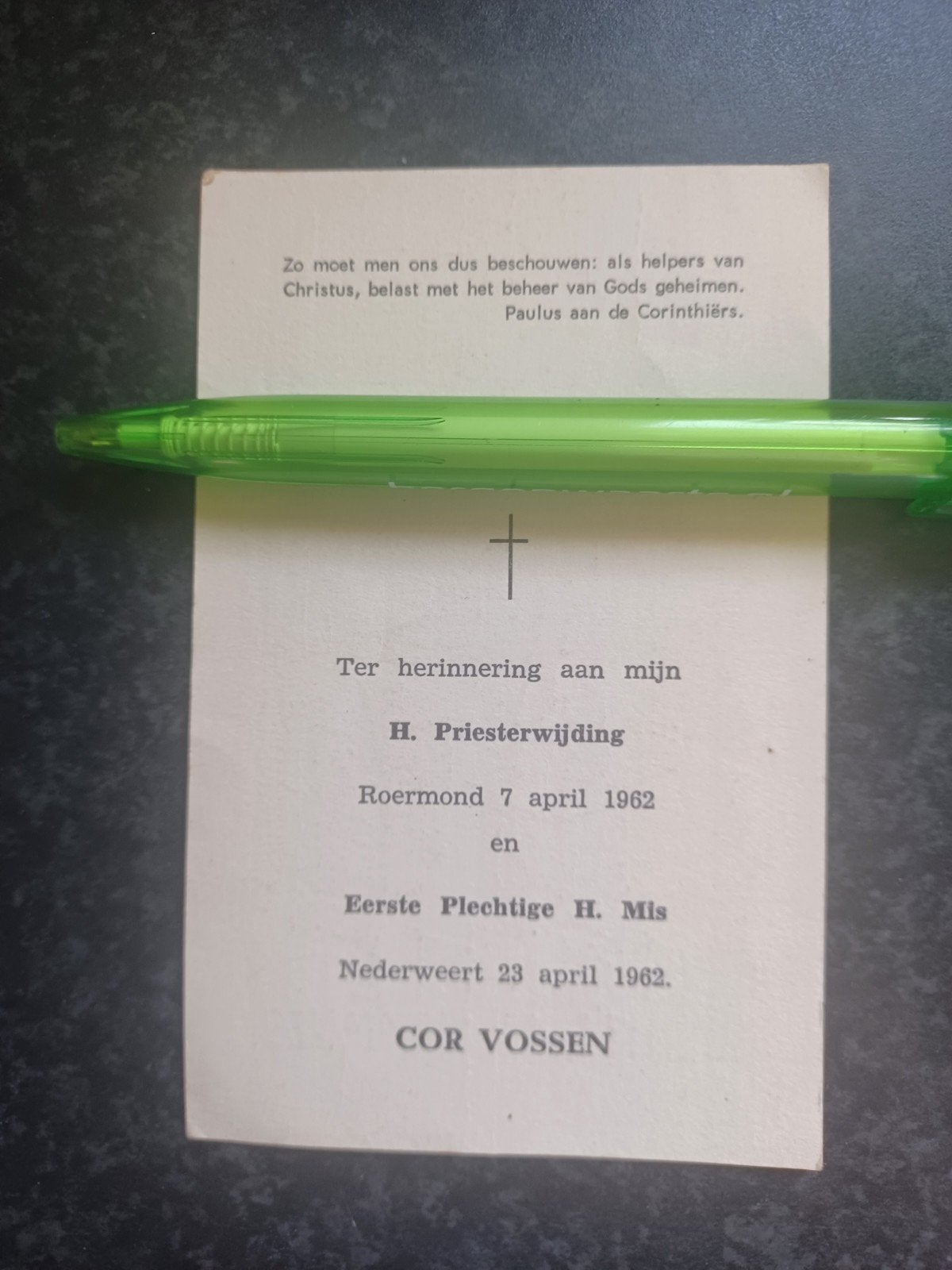 Prentje H. Priesterwijding Cor Vossen Roermond N Weert 1962, Ophalen of Verzenden, Bidprentje