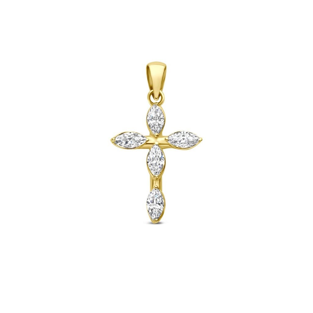 Gouden zirkonia Kruis hangertje - 14 karaat goud, Nieuw, Ophalen of Verzenden, Kruis of Symbool, Goud