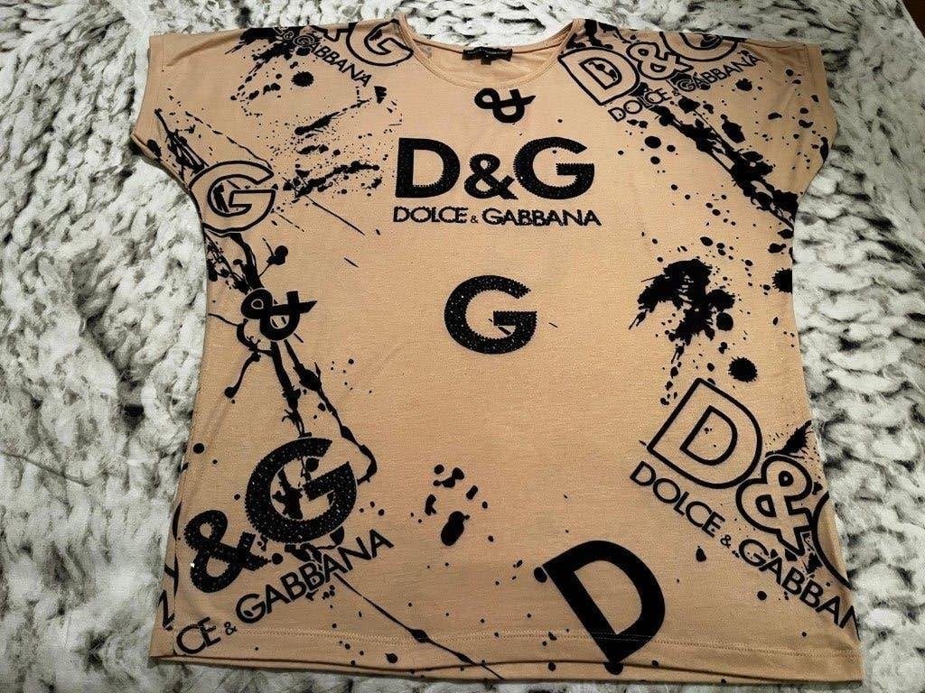 Dolce & Gabbana shirt, M, beige zwart met pailletten, D&G, Maat 38/40 (M), Dolce & Gabbana, Beige, Ophalen of Verzenden