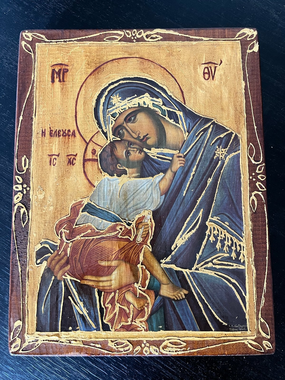 Handgeschilderd Icoon van Maria met Kind, Ophalen