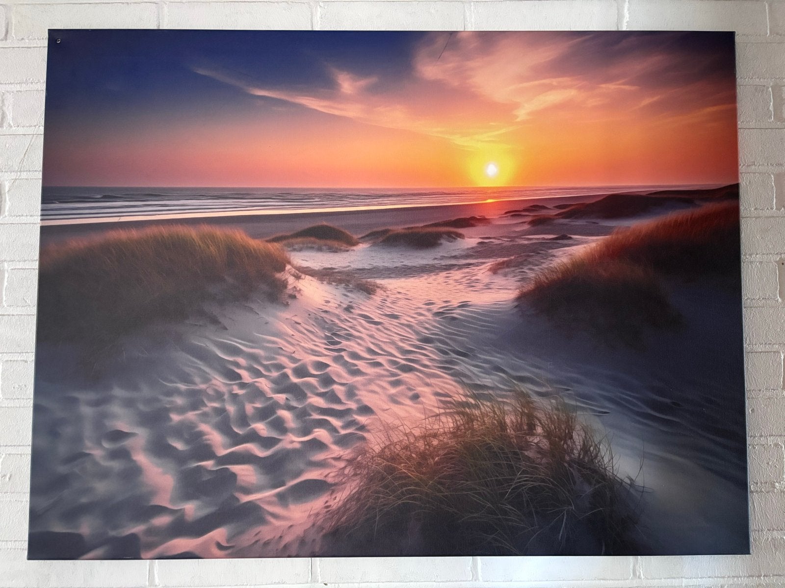 Zonsondergang Duinen Strand Zee Canvas Schilderij WALLFIELD, Ophalen of Verzenden, Zo goed als nieuw, Schilderij, 100 tot 125 cm