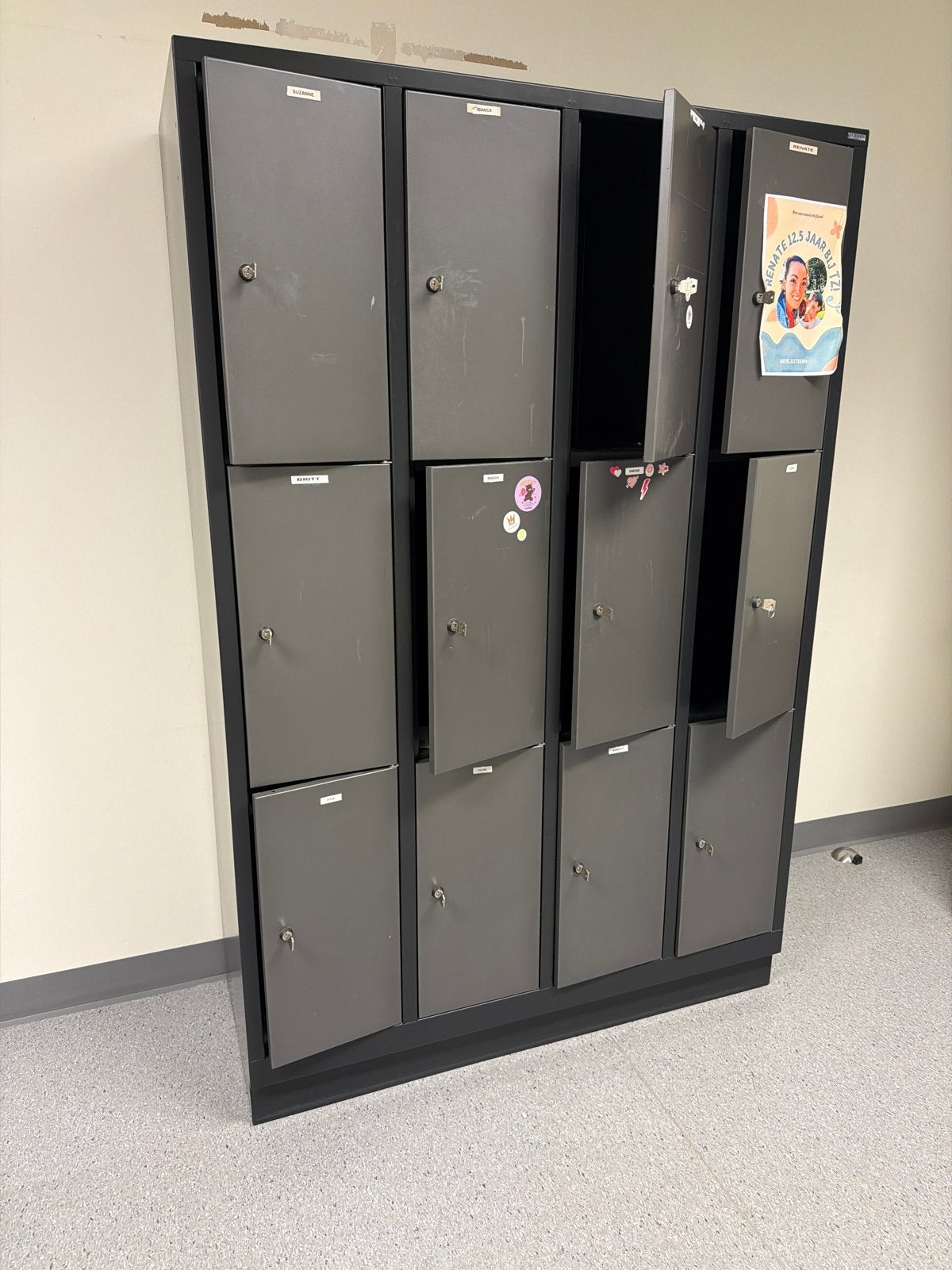 2  Grijze lockers met 12 vakken - Ideaal voor kantoor/school, Ophalen, Gebruikt