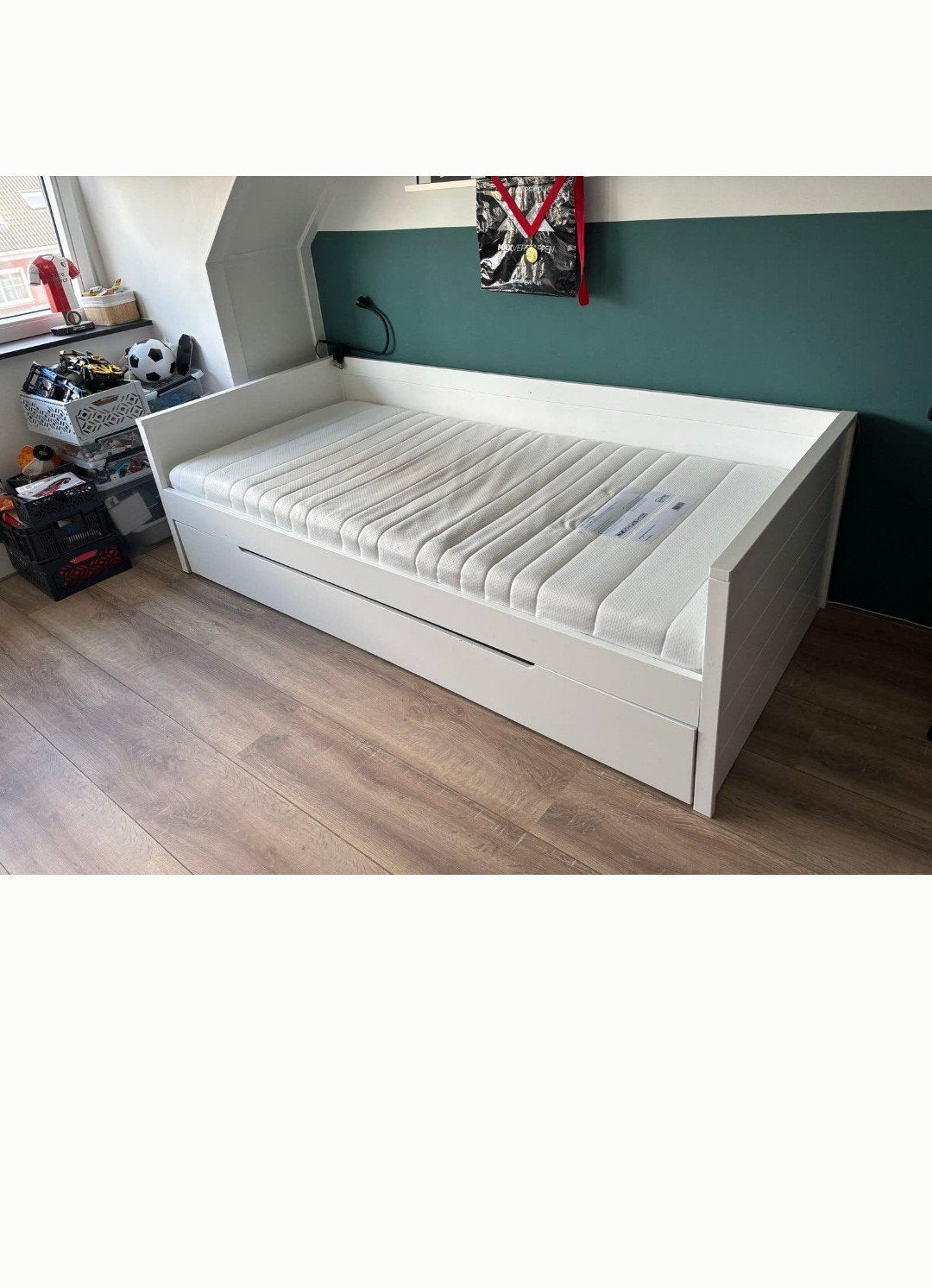 wit kinderbed/bedbank met onderschuifbed, 85 tot 100 cm, Gebruikt, 180 cm of meer, Ophalen
