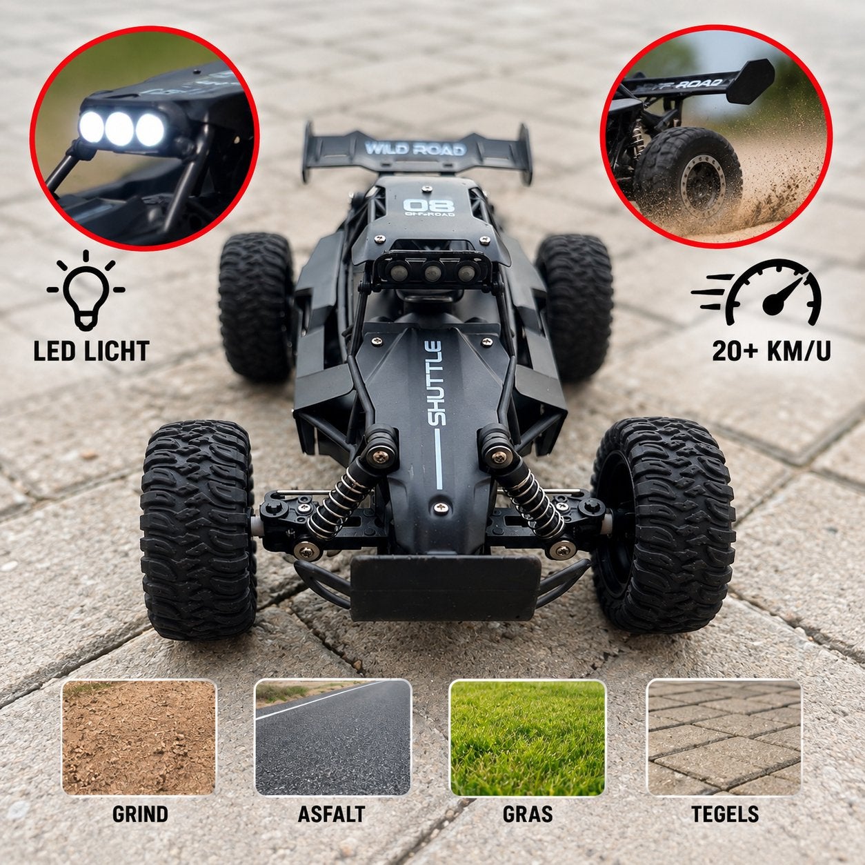 RC Auto Offroad Wild Road Shuttle - 20+ KM/U - LED Licht, Elektro, Gebruikt, Auto offroad, Ophalen of Verzenden