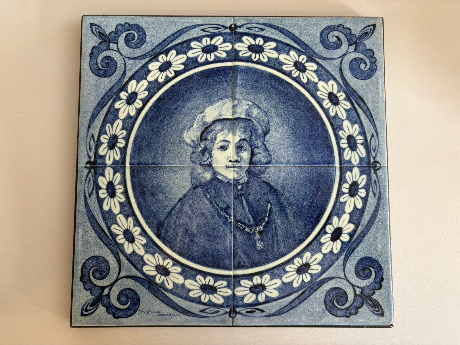Delfts Blauw Tegeltableau Rembrandt's Titus, Antiek en Kunst, Ophalen