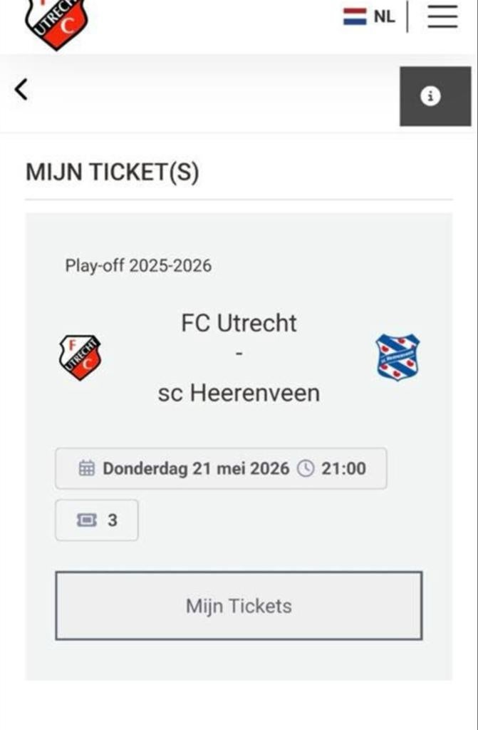 Fc Utrecht-Heerenveen halve finale 3topplekken naast elkaar, Tickets en Kaartjes, Drie personen of meer