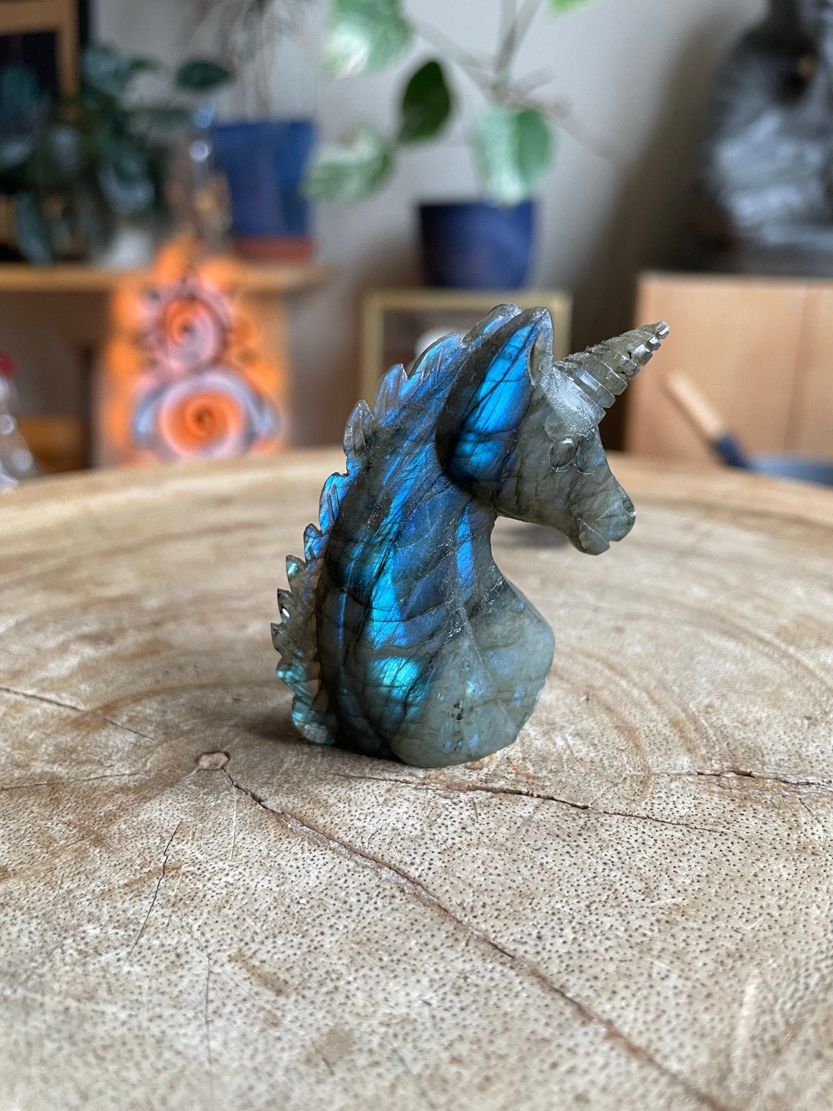 Unicorn beeldje van Labradoriet - 5,5 cm hoog, Ophalen of Verzenden, Zo goed als nieuw, Fantasy