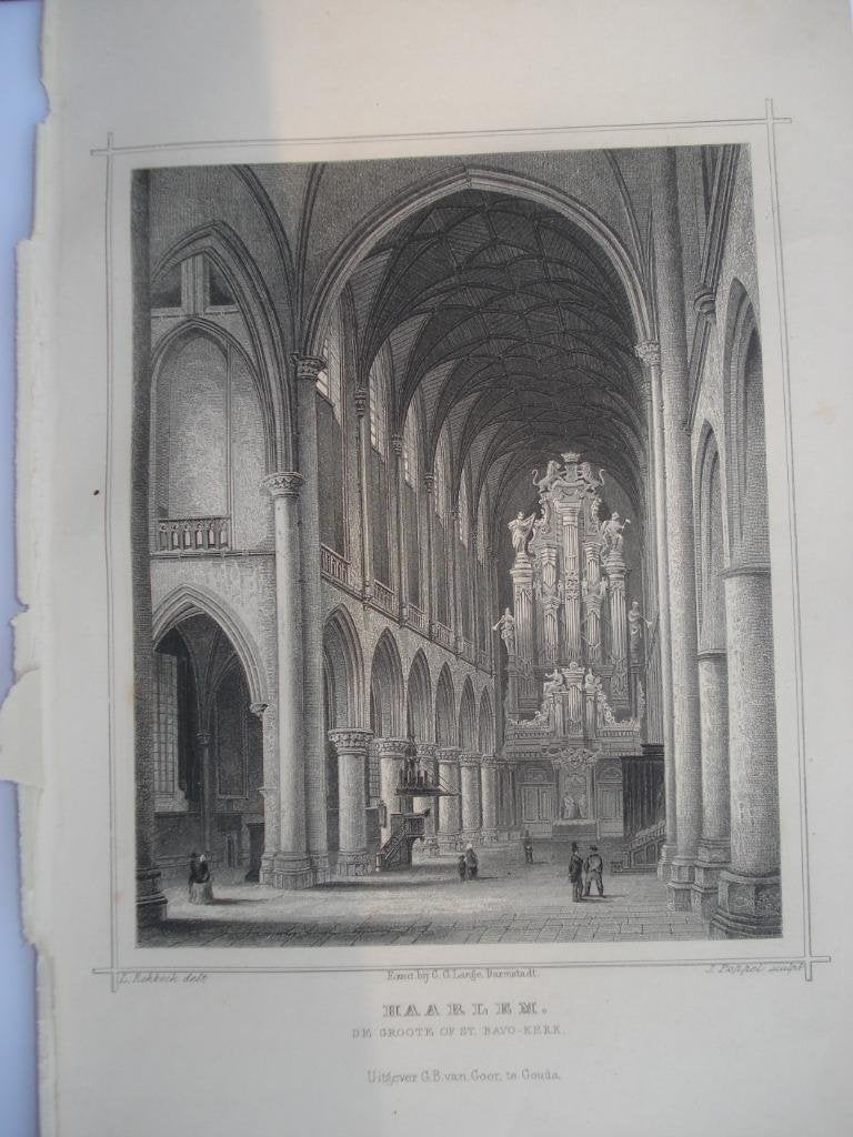 023 Haarlem St.Bavo Kerk Staalgravure 1860, Antiek en Kunst, Ophalen of Verzenden