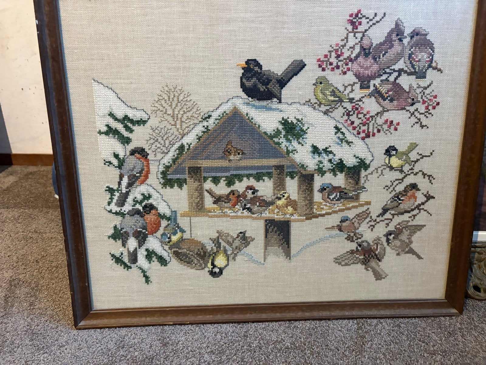 Geborduurd schilderij: Vogelthema, 63x53 cm, Ophalen, Gebruikt, Handborduren, Overige typen