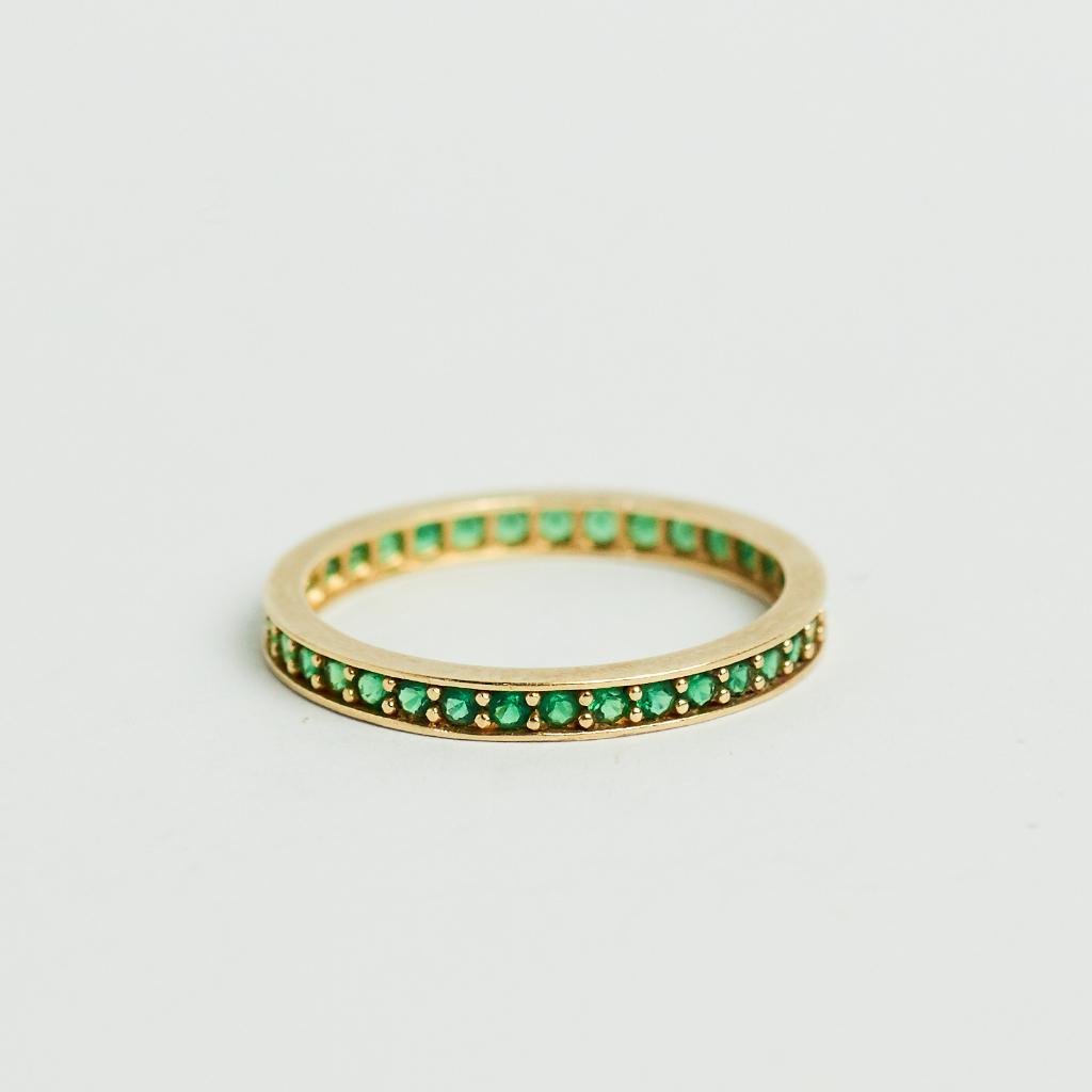 Vintage gouden ring met smaragd aanschuifring 14 karaat, Ophalen of Verzenden, Zo goed als nieuw, 17 tot 18, Met edelsteen