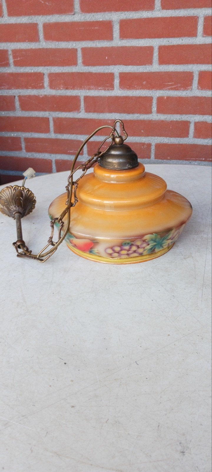 ANTIEKE HANGLAMP ORANJE OPALINE GLAZEN KAP ART DECO JAREN 30, Antiek en Kunst, Antiek | Lampen, Ophalen of Verzenden