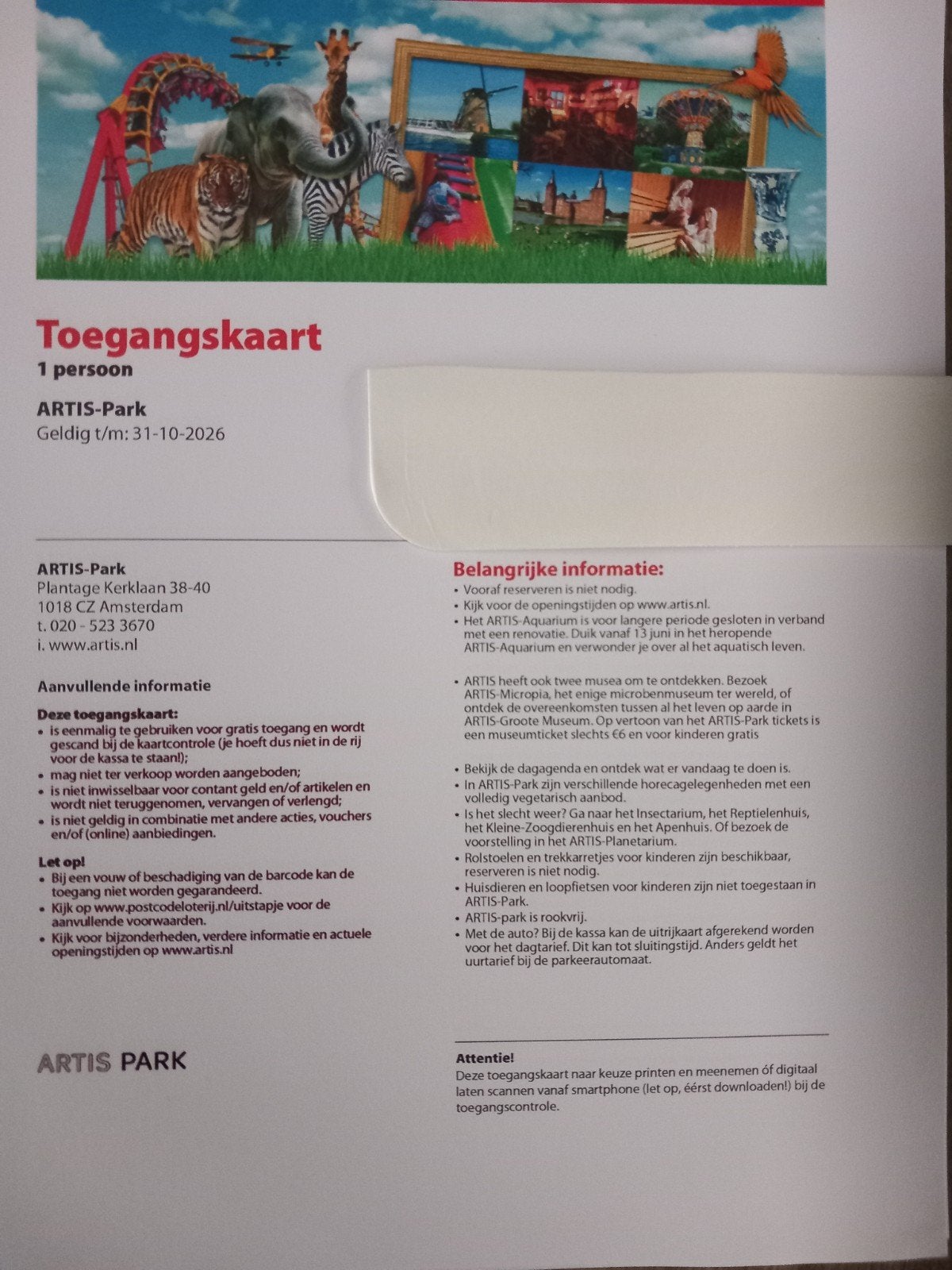 3 Artis toegangskaarten, Drie personen of meer, Ticket of Toegangskaart