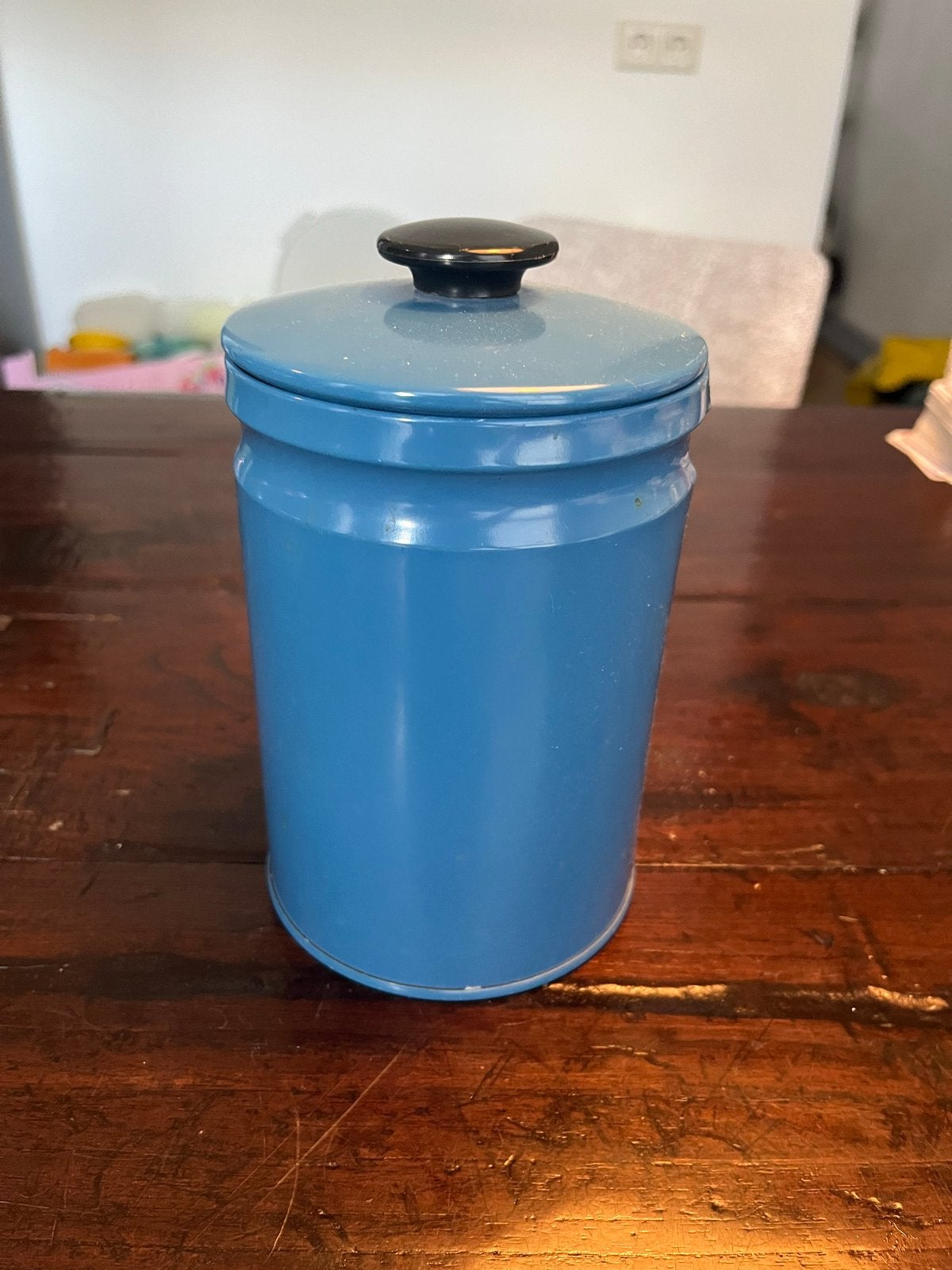 Vintage blauw blik met deksel, Ophalen of Verzenden
