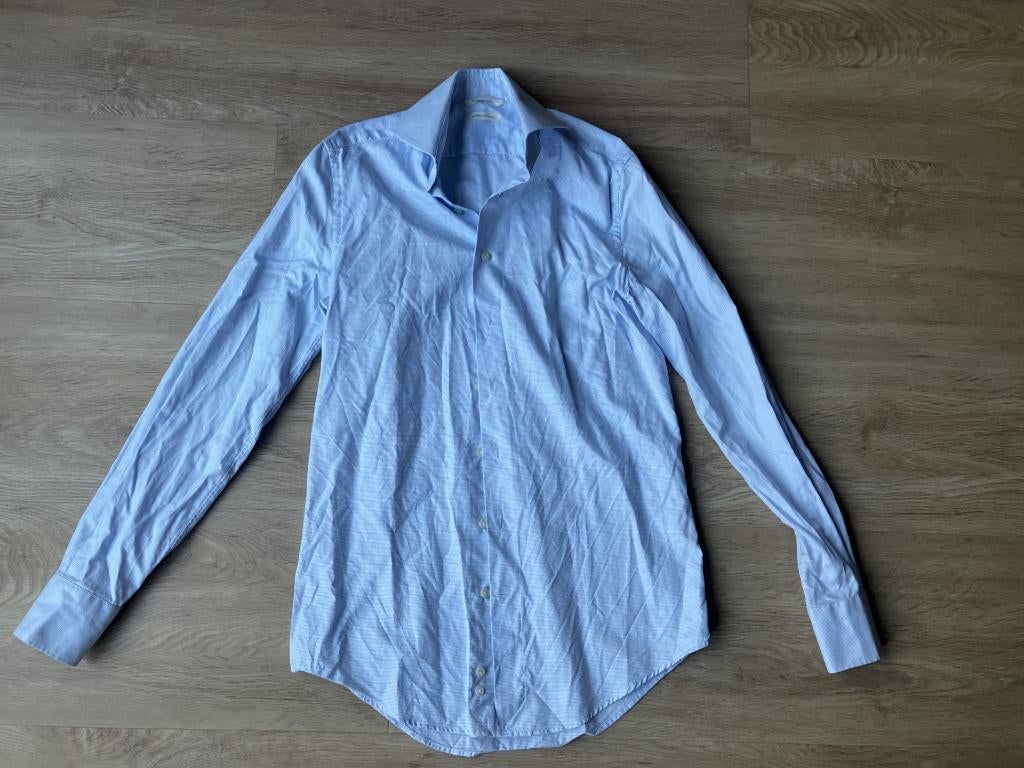 Overhemd Suitsupply egyptian cotton lichtblauw wit maat 36, Blauw, Halswijdte 38 (S) of kleiner, Ophalen of Verzenden, Zo goed als nieuw