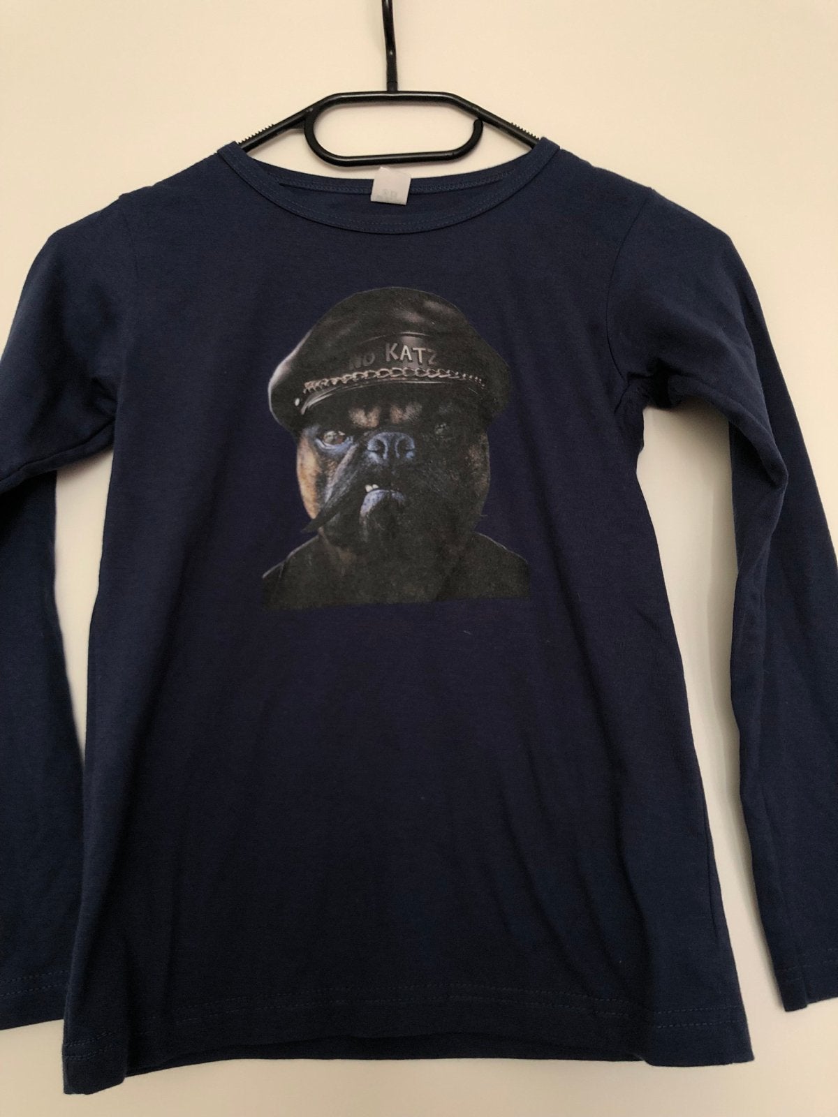 Donkerblauw shirt met lange mouwen en hond print, Ophalen of Verzenden, Gebruikt, Jongen of Meisje, Shirt of Longsleeve