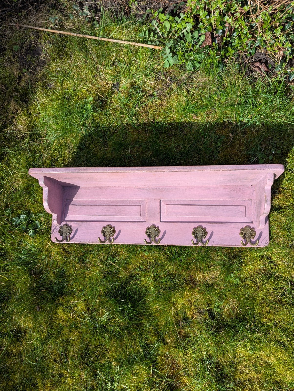 Lila Wandkapstok met Plank en Bronzen Haken, Gebruikt, Minder dan 100 cm, Hout, Ophalen