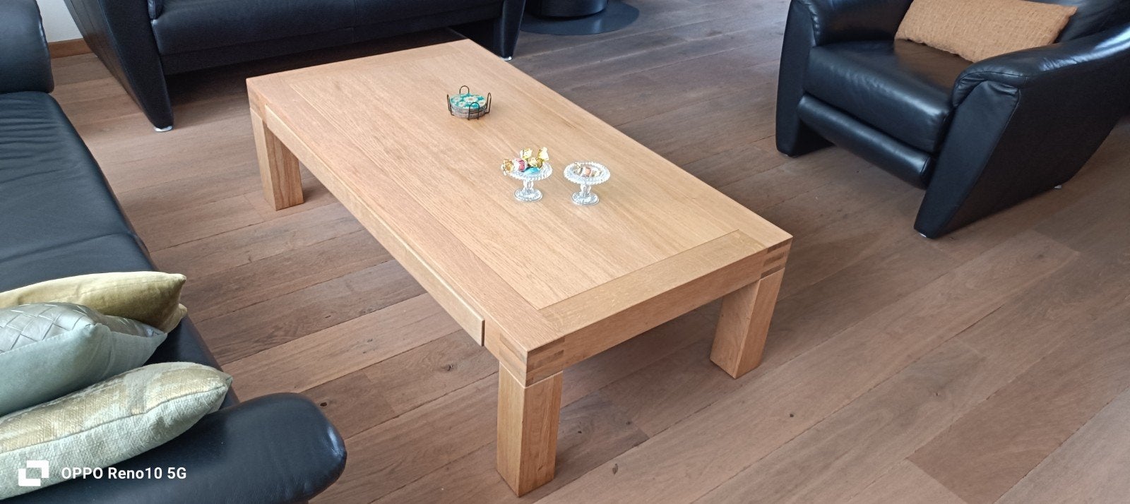 Salontafel licht eiken met lade., Ophalen, 100 tot 150 cm, 50 tot 100 cm, Zo goed als nieuw