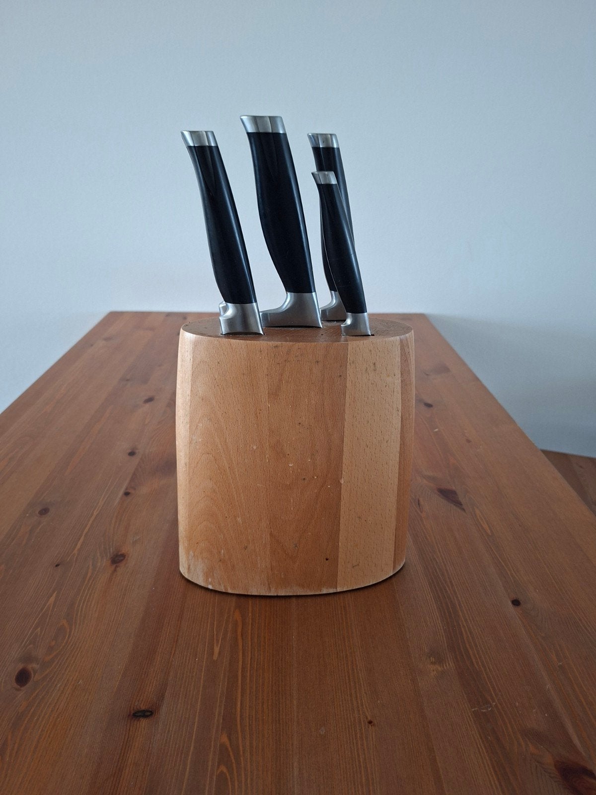 Messenset met houten blok - 5 messen, Ophalen, Gebruikt, Los bestek, Rvs of Chroom