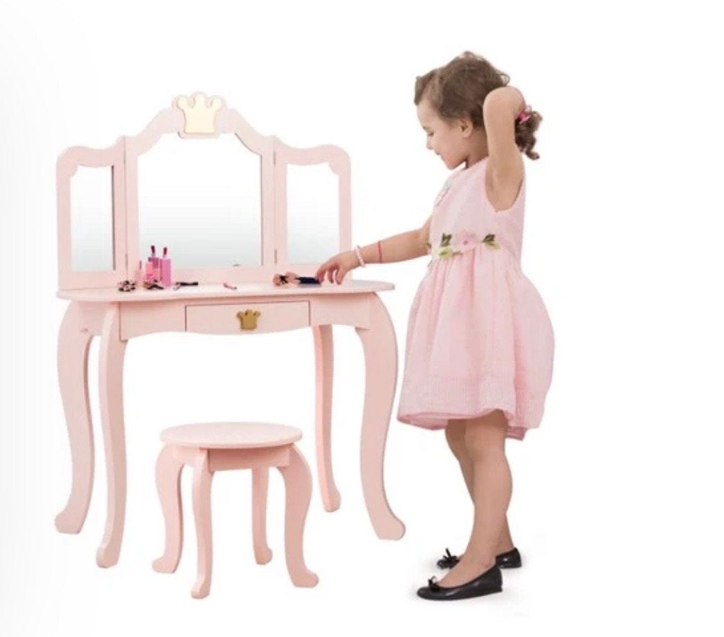 Roze kaptafel met krukje voor kinderen, Ophalen, Nieuw, Tafel(s) en Stoel(en)