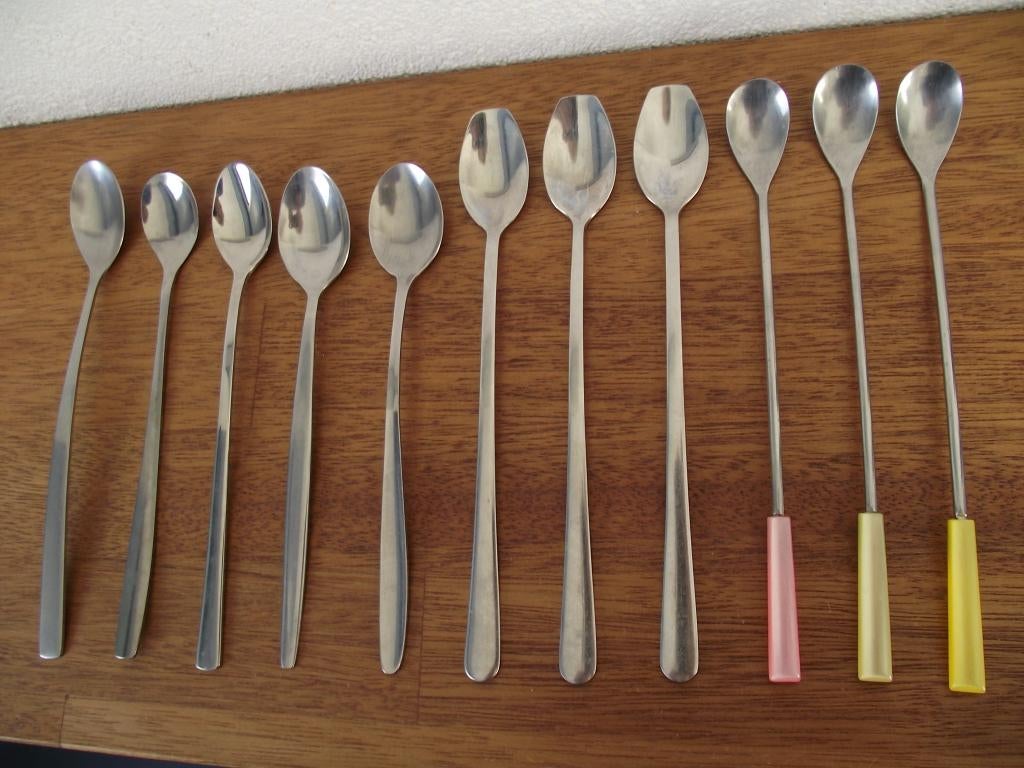 14 diversvintage RVS ijslepel longdrink lepel 19-20,5 cm p s, Ophalen of Verzenden