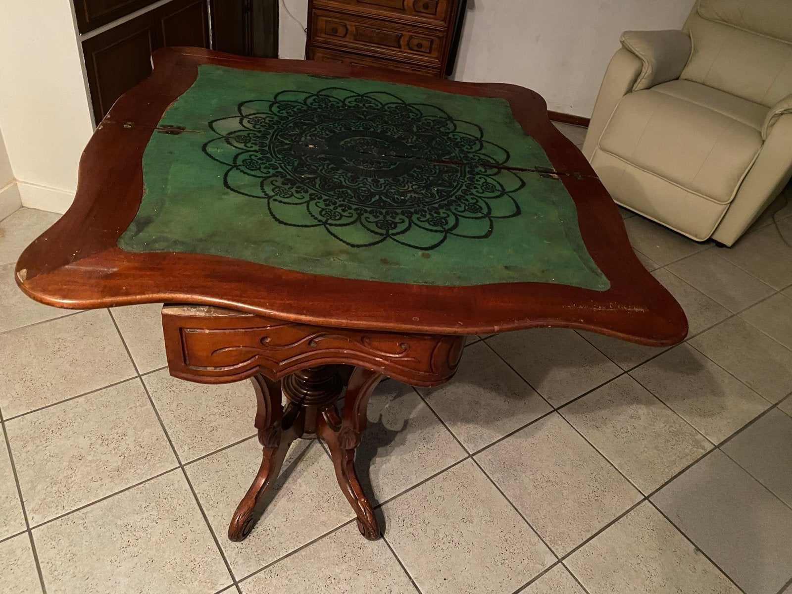 Antieke bridgetafel inklapbaar blad, Ophalen of Verzenden