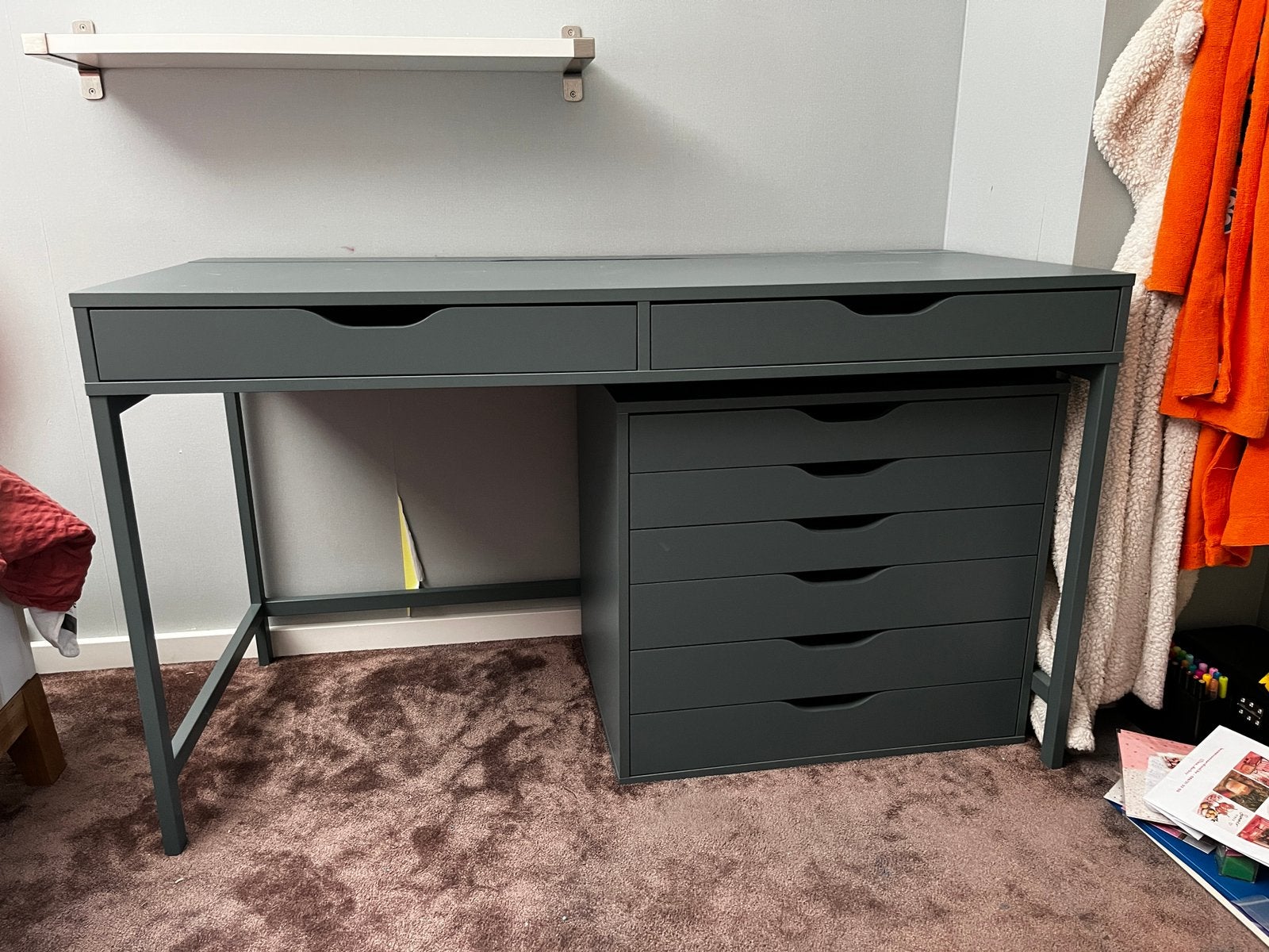 IKEA ALEX Bureau + Ladeblok Grijs-turquoise (Zeldzame kleur), Ophalen, Gebruikt, IKEA