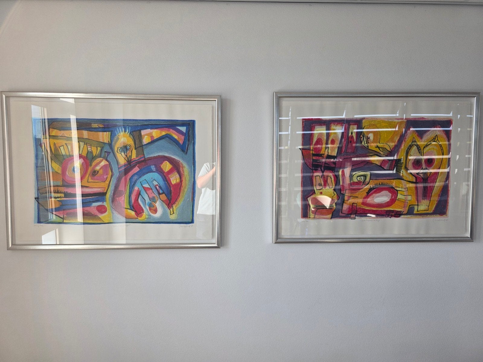 Geert Vrijdag: 2 ingelijste abstracte zeefdrukken, gesignee, Gesigneerd, Ophalen, Abstract, Zeefdruk