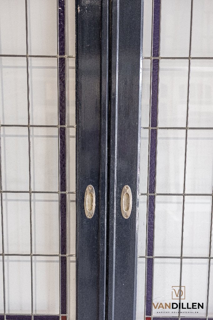 Hele gave set antieke ensuite schuifdeuren met glas in lood, Gebruikt, 120 cm of meer, Binnendeur, Ophalen of Verzenden
