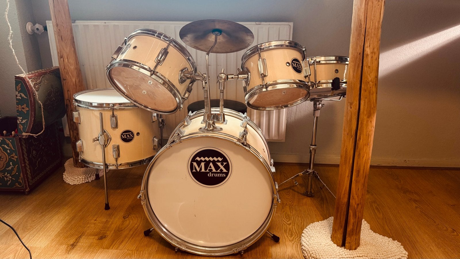 MAX kinder Drums drumstel - compleet met bekkens en kruk, Muziek en Instrumenten, Ophalen of Verzenden, Gebruikt, Overige merken