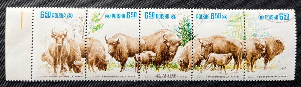 Polen 2000: Bizon postzegelstrook, 5 stuks, Postfris, Ophalen of Verzenden, Na 1940, Postfris