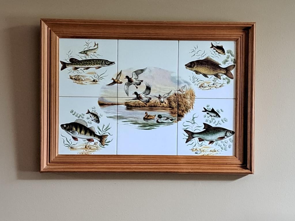 Wandbord met tegels van vissen en eenden, Antiek en Kunst, Antiek | Wandborden en Tegels, Ophalen
