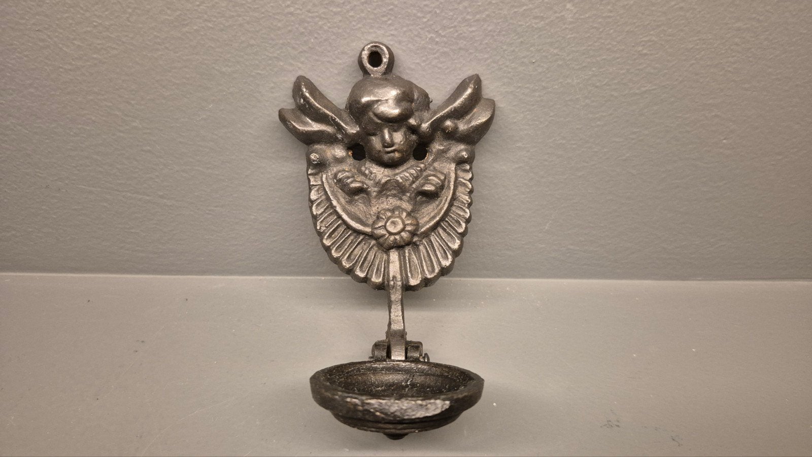 Antieke gietijzeren engel olielamp houder - 11 CM, Ophalen of Verzenden