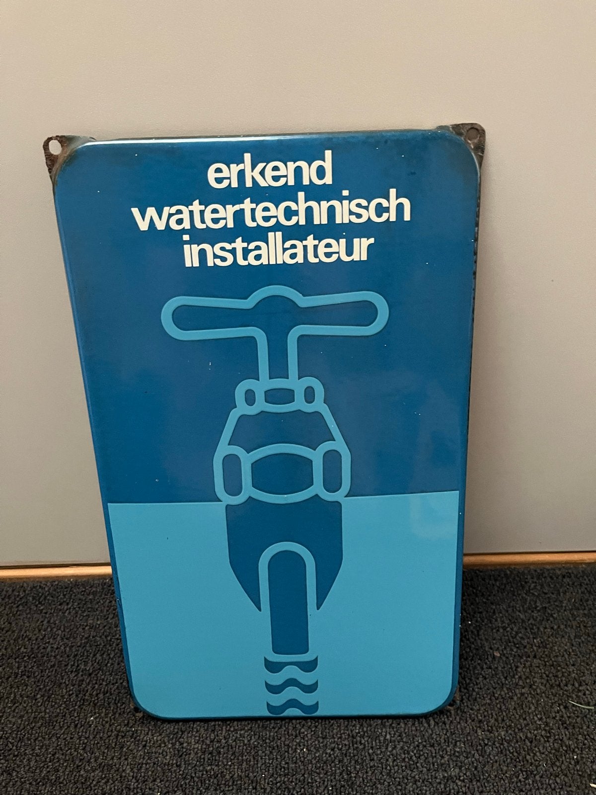 Vintage Emaille Bord 'Erkend Watertechnisch Installateur', Ophalen