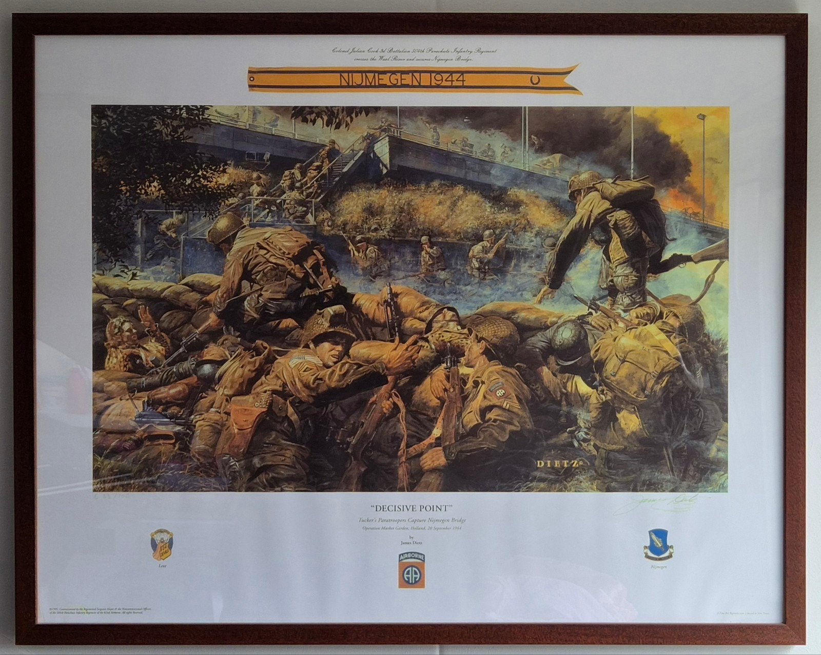 Ingelijste Print "Decisive Point" James Dietz –Brug Nijmegen, Ophalen, Nederland, Foto of Poster