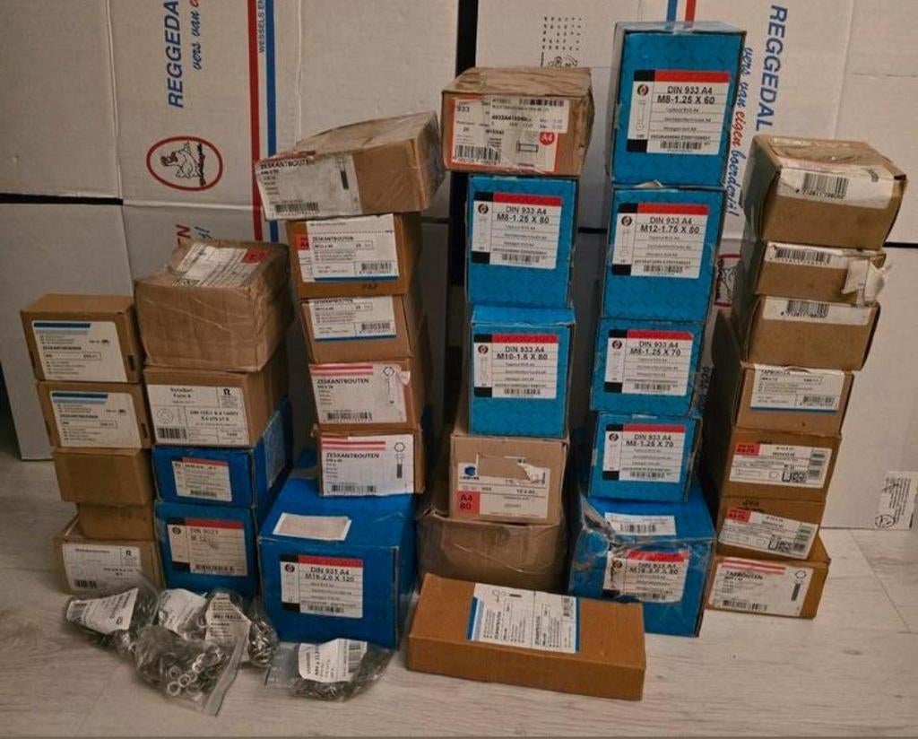 AFHALEN Grote partij bouten en moeren RVS A4 DIN 931-933, Ophalen, Nieuw, Bouten of Moeren, Rvs