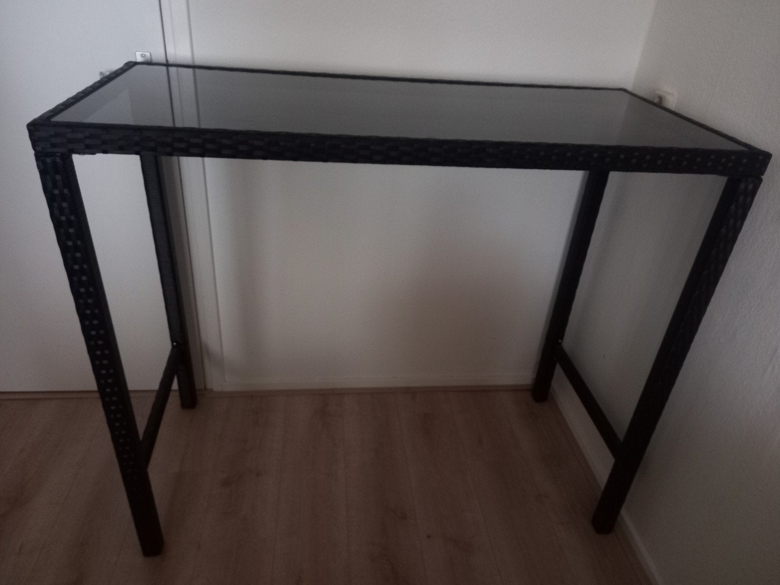 Tuinbartafel rotan zwart met rookglas, Ophalen, Gebruikt, 100 tot 150 cm, Rechthoekig