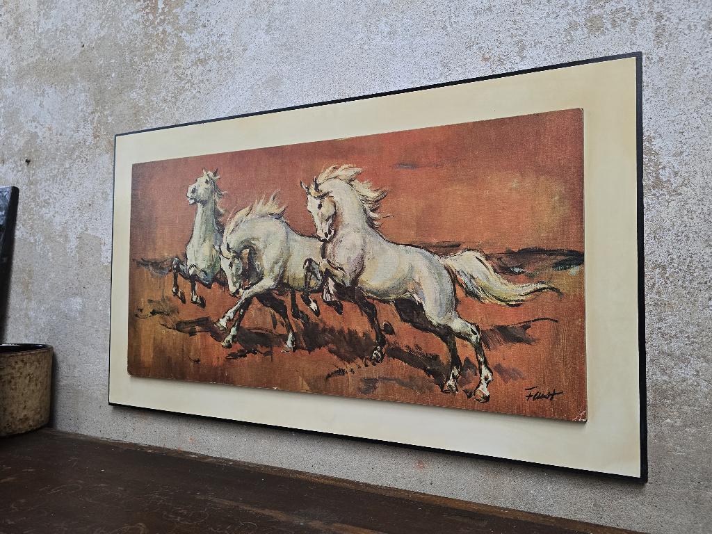 Jaren 70 Brutalistische Prent door Faust | Witte Paarden, Antiek en Kunst, Ophalen of Verzenden
