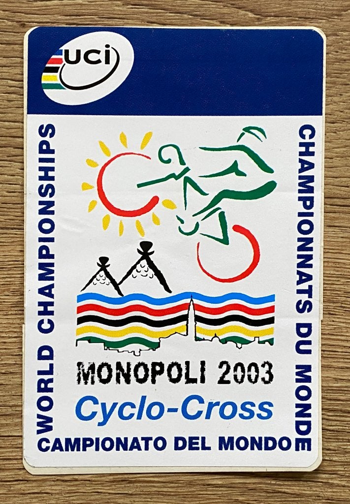 Wielrennen sticker CYCLO-CROSS – WK – ITALIE (Monopoli)–2003, Ophalen of Verzenden, Overige typen