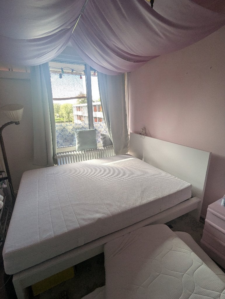 Malm bed ikea 160cm met latten bodem, Ophalen, Gebruikt, Wit, Tweepersoons