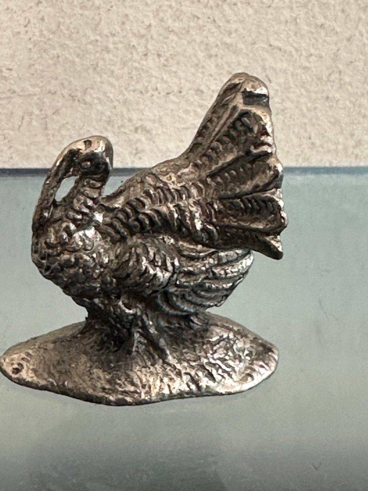 Oud verzilverd miniatuur beeldje Kalkoen, Verzamelen, Ophalen of Verzenden, Gebruikt, Dier