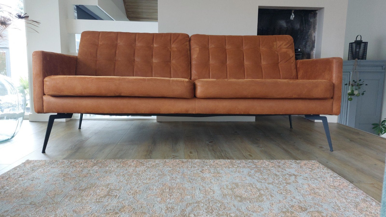 Cognac 3-zitsbank Bilbao - Zo goed als nieuw, Ophalen, Modern, Industrieel, Tweepersoons, 75 tot 100 cm