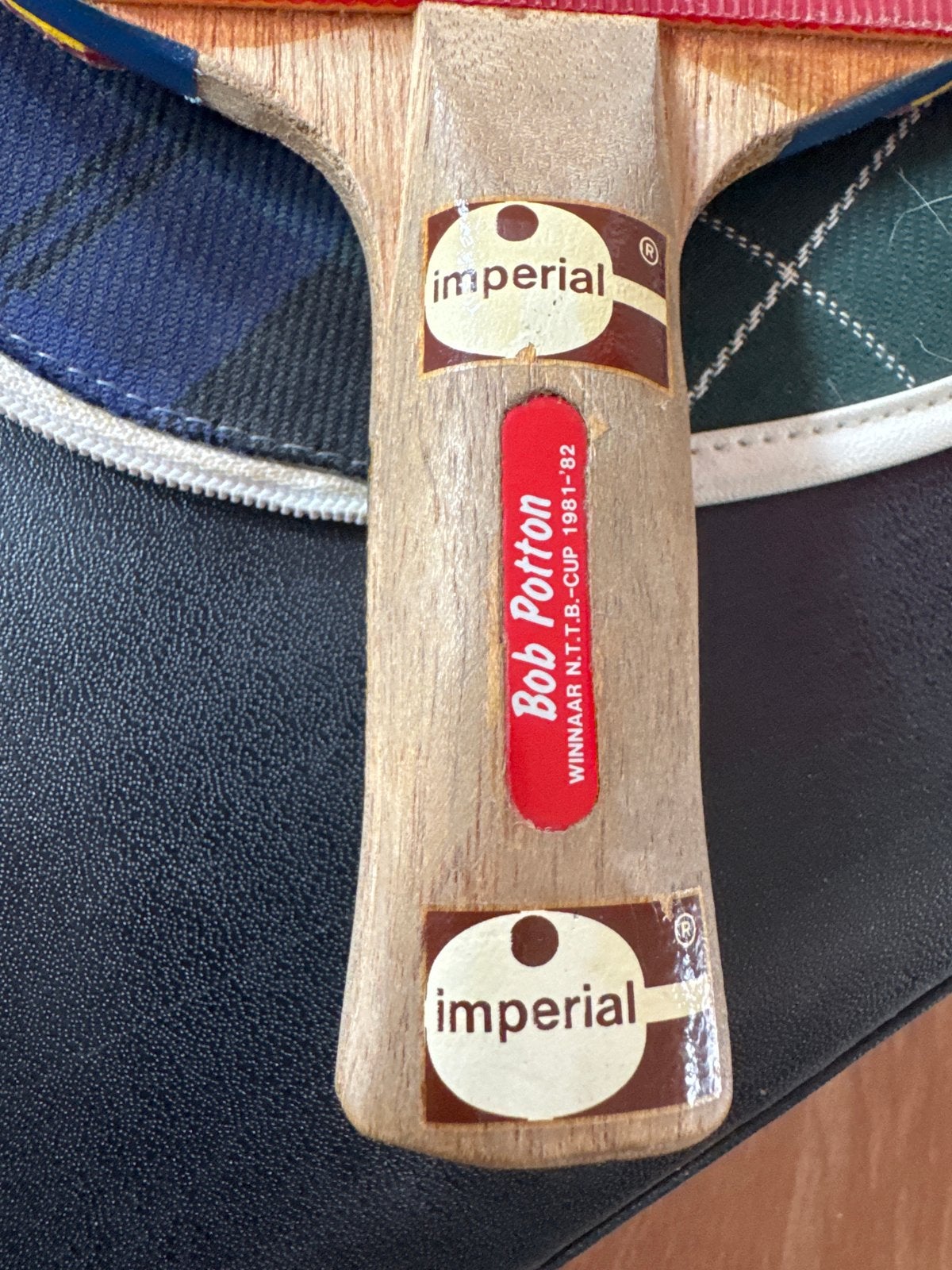 Vintage Imperial Bob Potton Tafeltennisbatje met hoes, Ophalen of Verzenden, Gebruikt, Net, Batje(s) of Balletje(s)