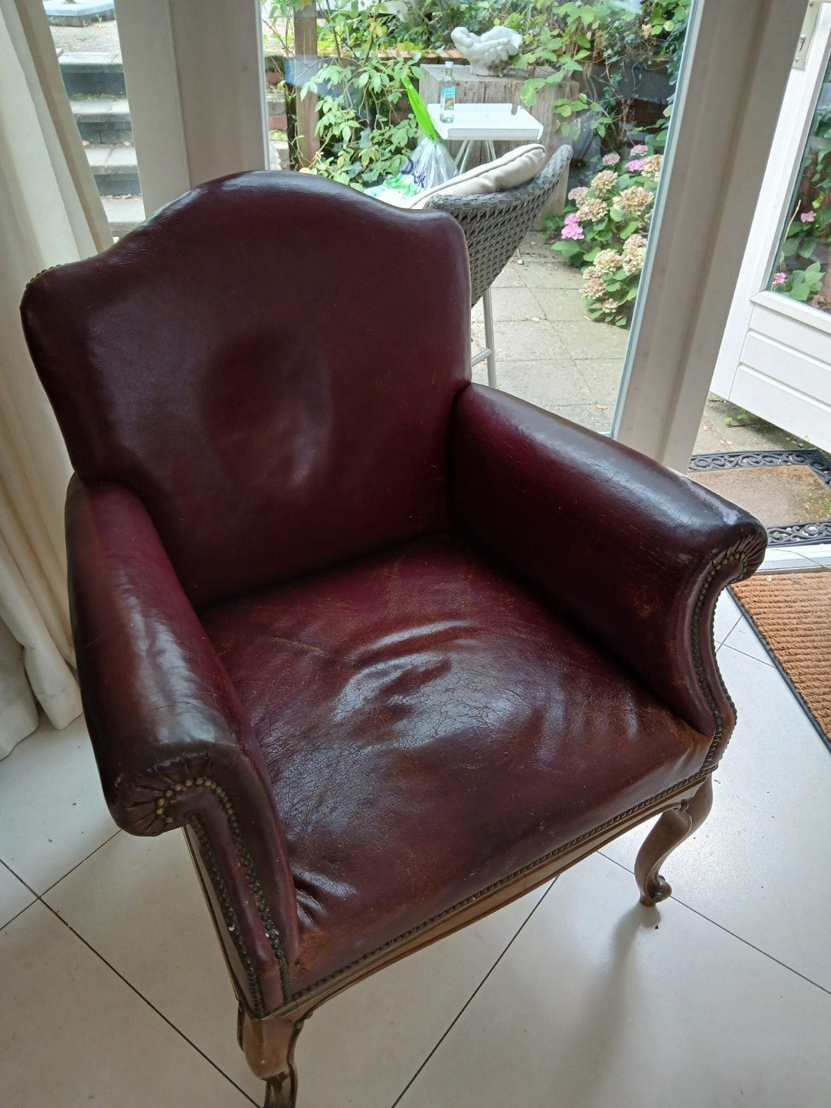 Klassieke Engelse leren fauteuil | Echt leer | Queen Anne st, Ophalen, Gebruikt, Minder dan 75 cm, Leer